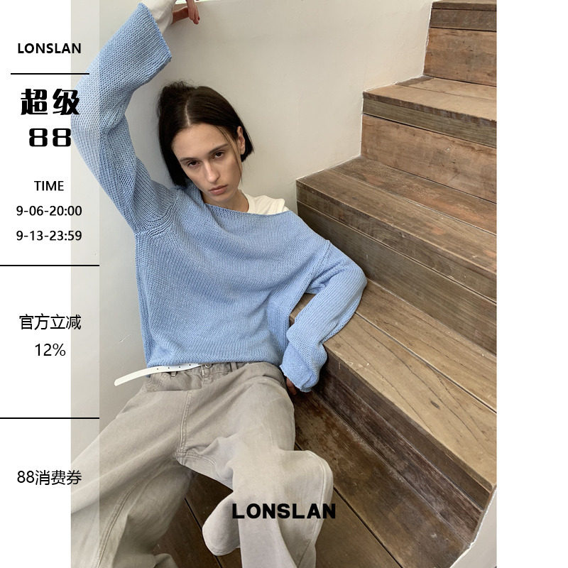 LONSLAN 2026AW 初秋粗线斜口领慵懒针织毛衣图片
