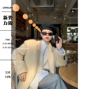 外套女长袖 毛毛西装 仿貂毛单排扣宽松洋气上衣 2021春季 Lonslan