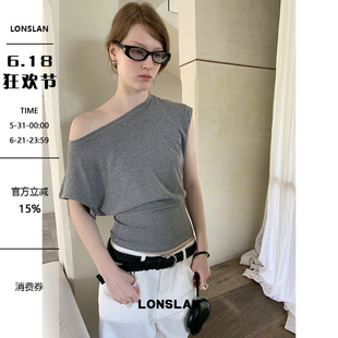 LONSLAN 2026SUMMER 夏季斜肩收腰不规则设计短袖T