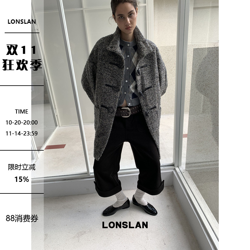 LONSLAN 25AW 10/20 20:00NEW 羊毛混色呢子牛角扣中长款大衣