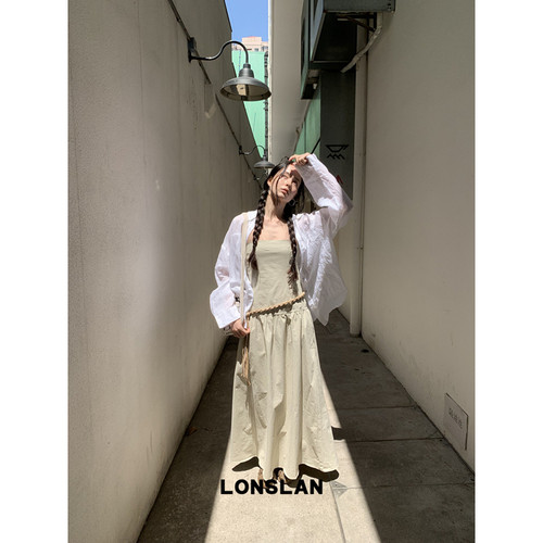 LONSLAN25SUMMER 气质简约收腰抹胸连衣裙