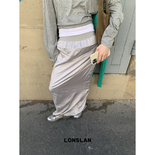 LONSLAN 2025 SUMMER 缎面裙撑设计直筒半裙