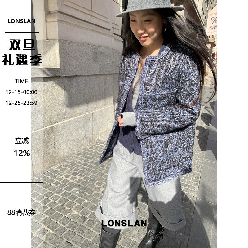 LONSLAN 25AW 12.8  00:00NEW 深蓝色毛呢杂色小风外套