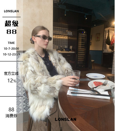 LONSLAN24WINTER 11/30 20:00NEW小众拼色圆领皮草毛毛外套