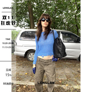 LONSLAN 26AW 秋冬新款手工粗线短款破边针织毛衣