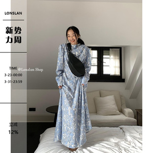 碎花连衣裙女清新 慵懒风复古印花中长款 Lonslan 2026自制早春新品