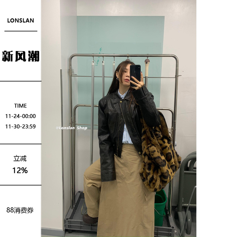 LONSLAN复古做旧夹棉皮衣外套