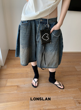 LONSLAN25SUMMER 深蓝色阔腿牛仔裙裤