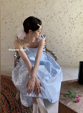 LONSLAN 2022summer 法式初恋甜美吊带连衣裙女夏季收腰a字蓬蓬裙