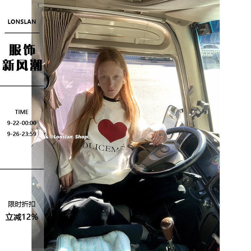 Lonslan圆领长袖印花图案卫衣