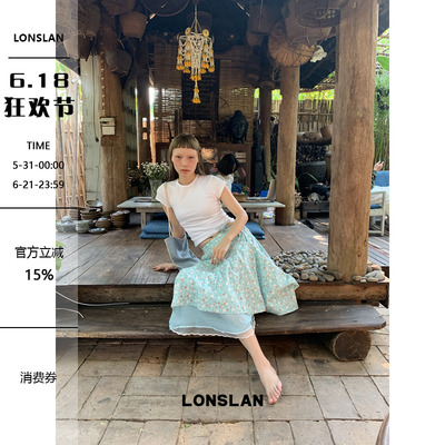 LONSLAN 2026SUMMER春夏新款 蕾丝边碎花A字半裙