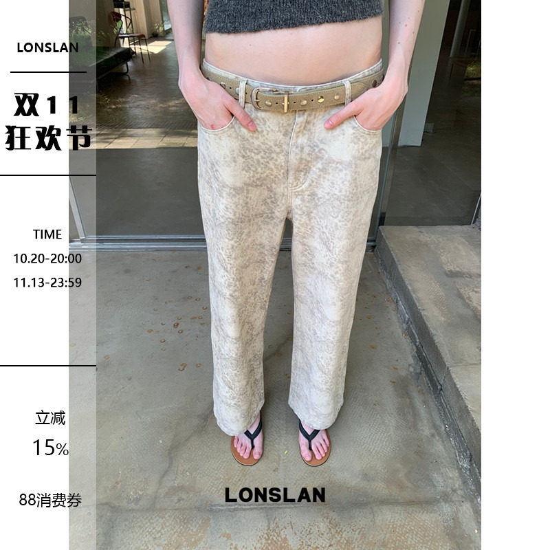 LONSLAN 2026AW直筒豹纹牛仔裤