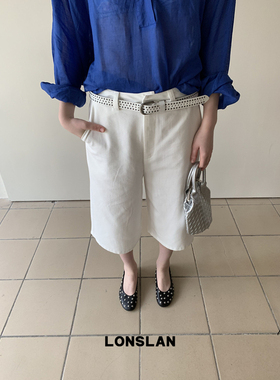 LOSLAN 25SS 简约口袋休闲牛仔阔腿七分裤