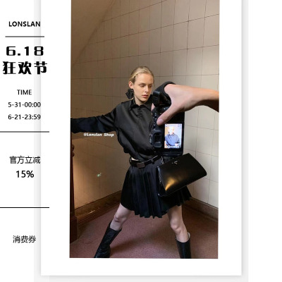 LONSLAN拉链百褶短裙外套