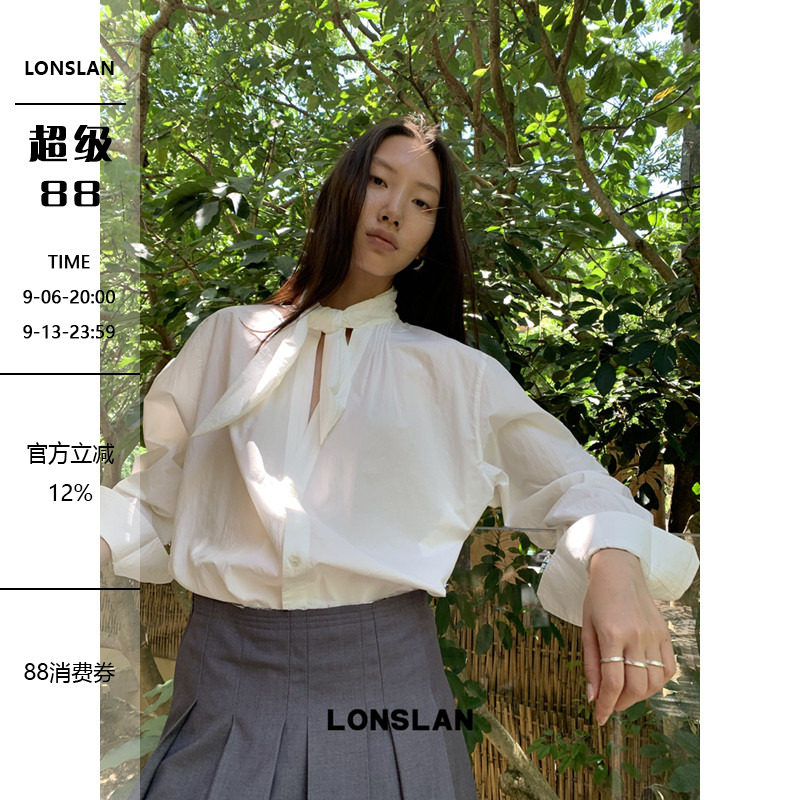 LONSLAN 2025秋季新款 领子绑带蝴蝶结衬衫图片