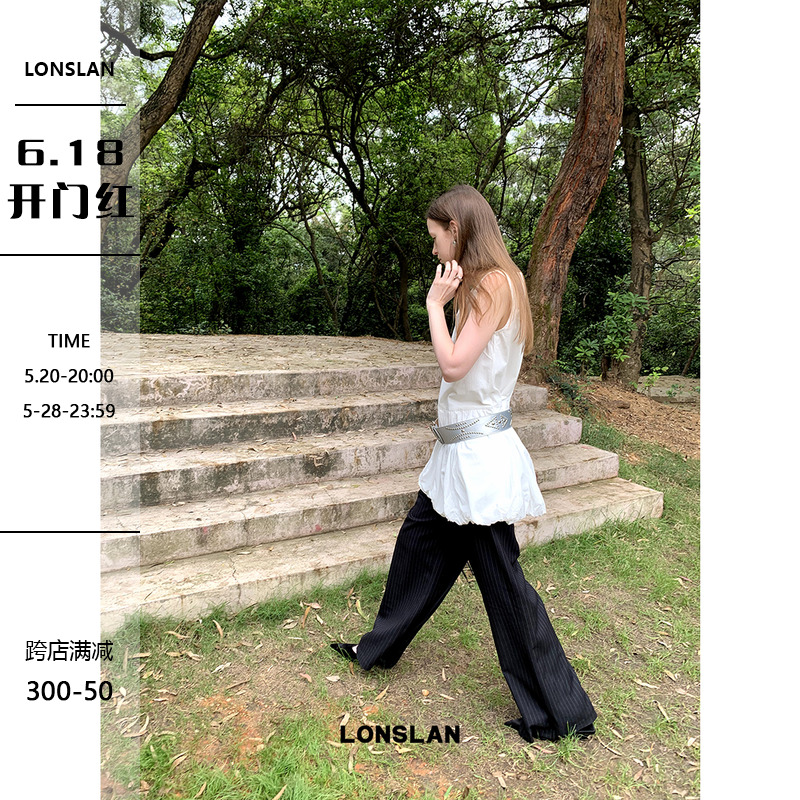 LONSLAN 2024春夏新款韩系甜美无袖百褶蓬蓬背心连衣裙A字短裙女 女装/女士精品 连衣裙 原图主图