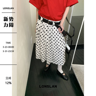 LONSLAN25SUMMER 波点百褶半裙配腰带