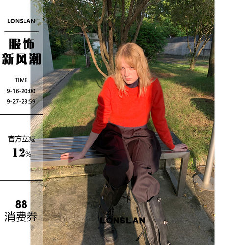 LONSLAN 2026AW兔毛保暖简约圆领长袖毛衣