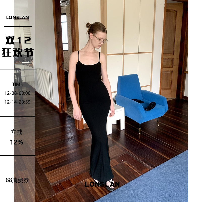 LONSLAN 2024SUMMER5/31 20:00NEW 坑条显瘦吊带长款修身连衣裙