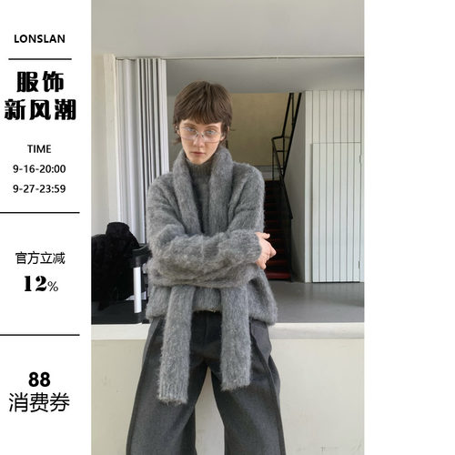 LONSLAN 2024秋冬新款慵懒风宽松羊毛厚实高领毛衣+围巾两件套女