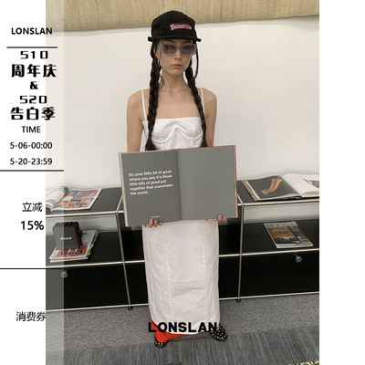 LONSLAN25SUMMER 简约干净细肩带直筒吊带叠穿连衣裙