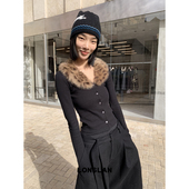 25AW LONSLAN 毛领拼接 12.8 豹纹 开衫 00NEW 长袖