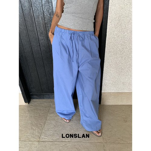 LONSLAN 26SUMMER松紧绑带蓝色休闲阔腿裤