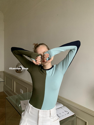 LONSLAN拼色圆领打底长袖T