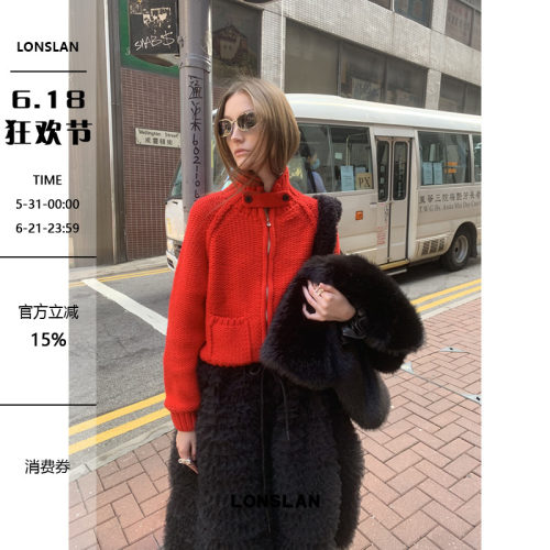 LONSLAN24WINTER 11/30 20:00NEW新年圣诞口袋立领红色毛衣