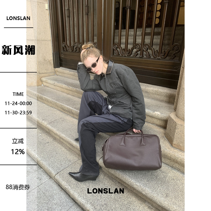 LONSLAN 24WINTER 12/9 20:00NEW收腰夹棉皮领拼接工装棉服外套