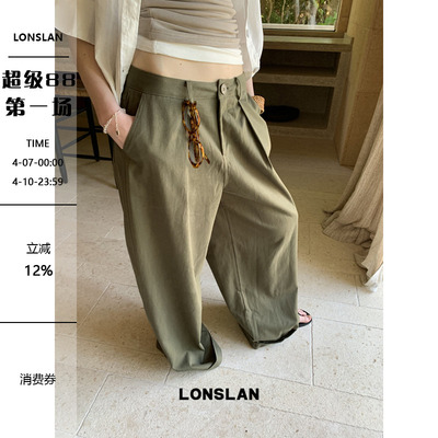LONSLAN 25SUMMER 裤脚翻边简约工装阔腿裤
