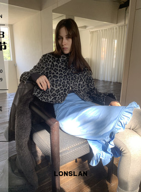 LONSLAN 24WINTER 12/9 20:00NEW毛呢灰色豹纹拉链外套