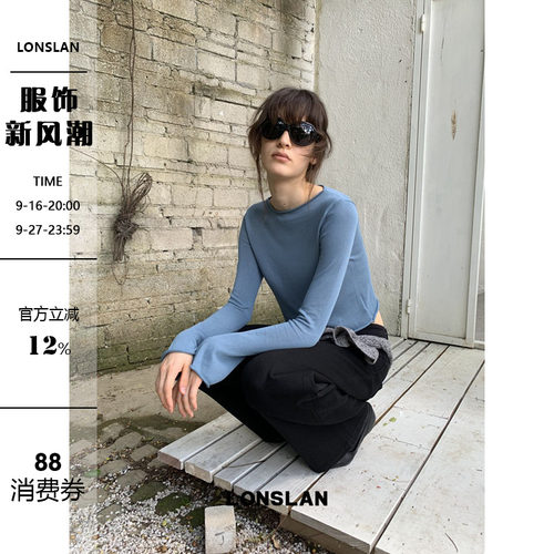 LONSLAN 26AW 秋冬新款短款卷边喇叭袖显瘦针织衫