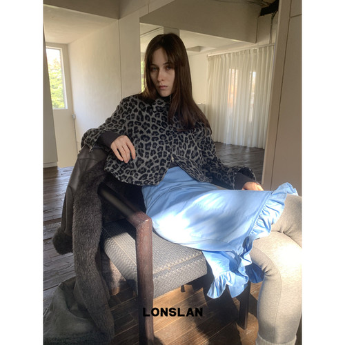 LONSLAN 24WINTER 12/9 20:00NEW毛呢灰色豹纹拉链外套