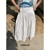 黑白简约收腰绑带长款 LOSLAN 25SS春夏新款 半裙