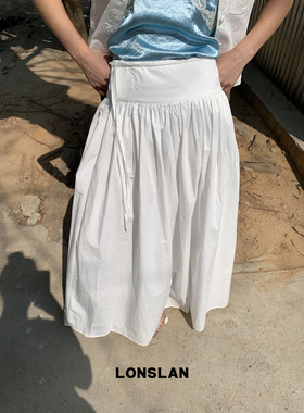 LOSLAN 25SS春夏新款 黑白简约收腰绑带长款半裙