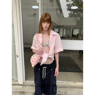 LONSLAN25SUMMER  镂空花朵短袖翻领衬衫