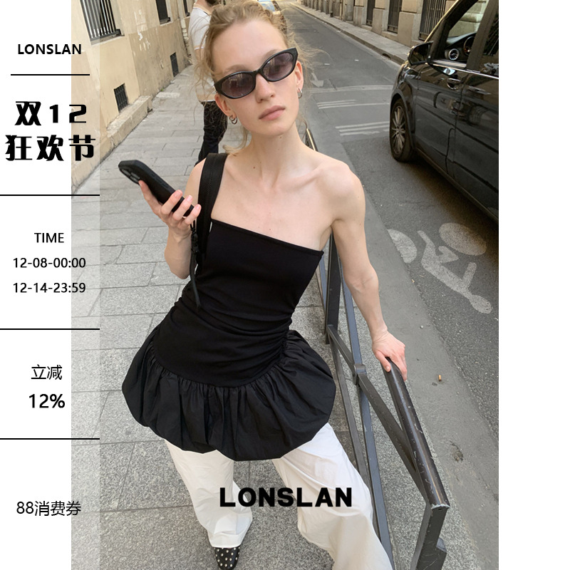 LONSLAN 2025 SUMMER 黑色抹胸短裙