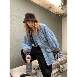 00NEW拼色中长款 LONSLAN 11.10 双层领棉服外套 25AW