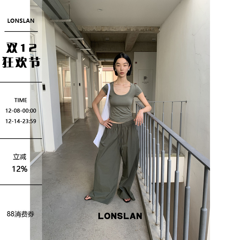 LONSLAN 25SUMMER 修身短袖T+抽绳阔腿裤套装