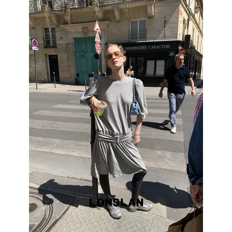 LONSLAN 2025 SUMMER 收腰设计短袖连衣裙