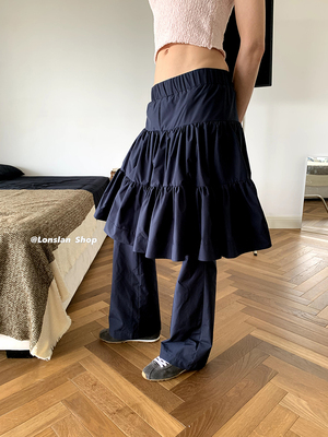 LONSLAN蓬蓬裙假两件百褶裤裙