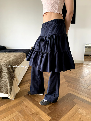 LONSLAN蓬蓬裙假两件百褶裤裙