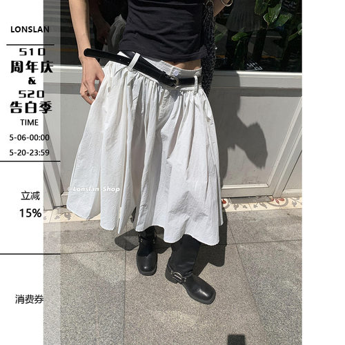 LOSLAN大摆伞百褶A字半身裙