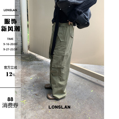 LONSLAN 26AW 秋冬新款腰边调节扣口袋工装阔腿裤