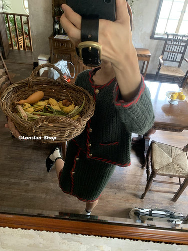 LONSLAN小香拼色开衫套装