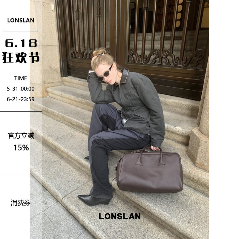 LONSLAN 24WINTER 12/9 20:00NEW收腰夹棉皮领拼接工装棉服外套