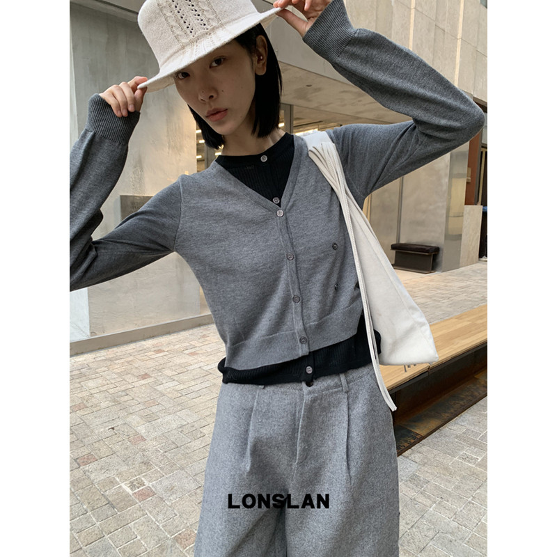 LONSLAN 2025冬季新款 假两件黑灰拼接针织开衫,女装/女士精品,毛针织衫,淘宝优惠券,粉丝福利购,淘宝优惠卷