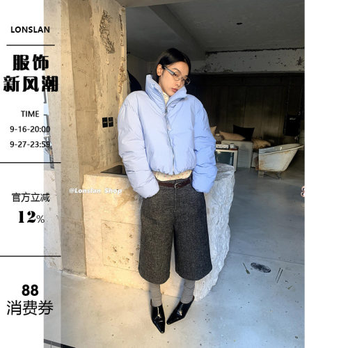 Lonslan短款保暖竖条纹羽绒外套