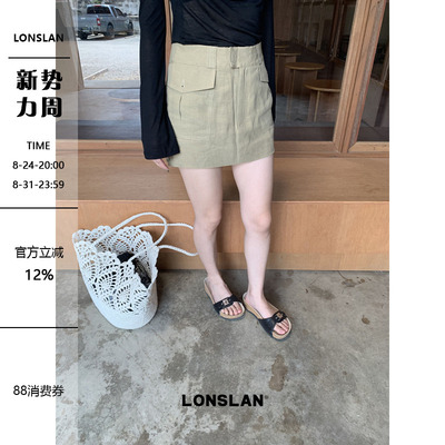 LONSLAN 2026SUMMER春夏新款 亚麻口袋短裙